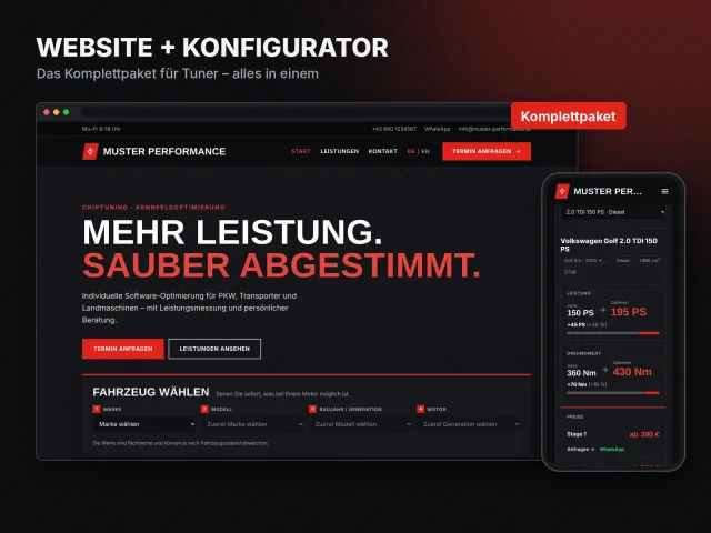 Website + Fahrzeugkonfigurator
