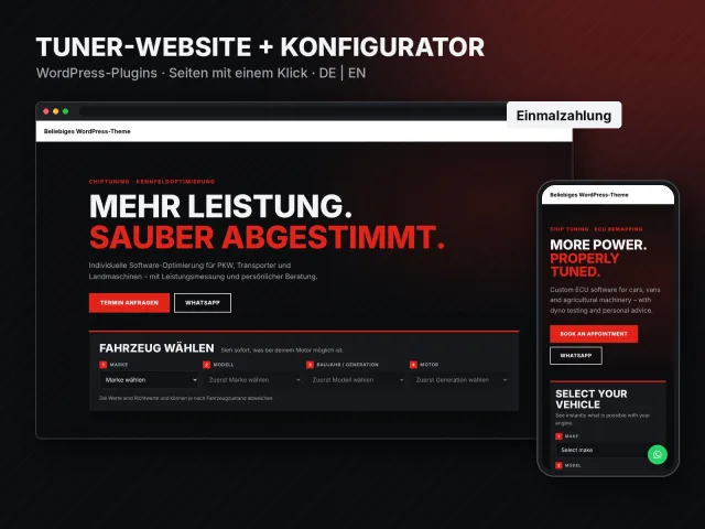 WordPress-Plugin Tuner-Website inkl. Fahrzeugkonfigurator